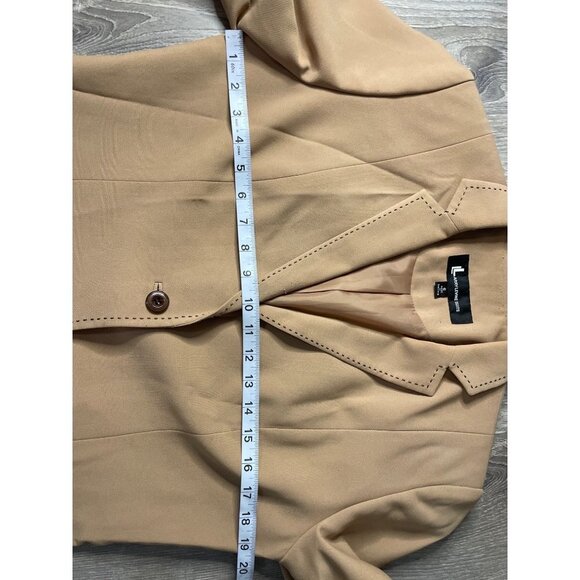 Vintage 90s Larry Levine Tan Three Button Suit Jacket Blazer Sz 6 - Picture 7 of 10